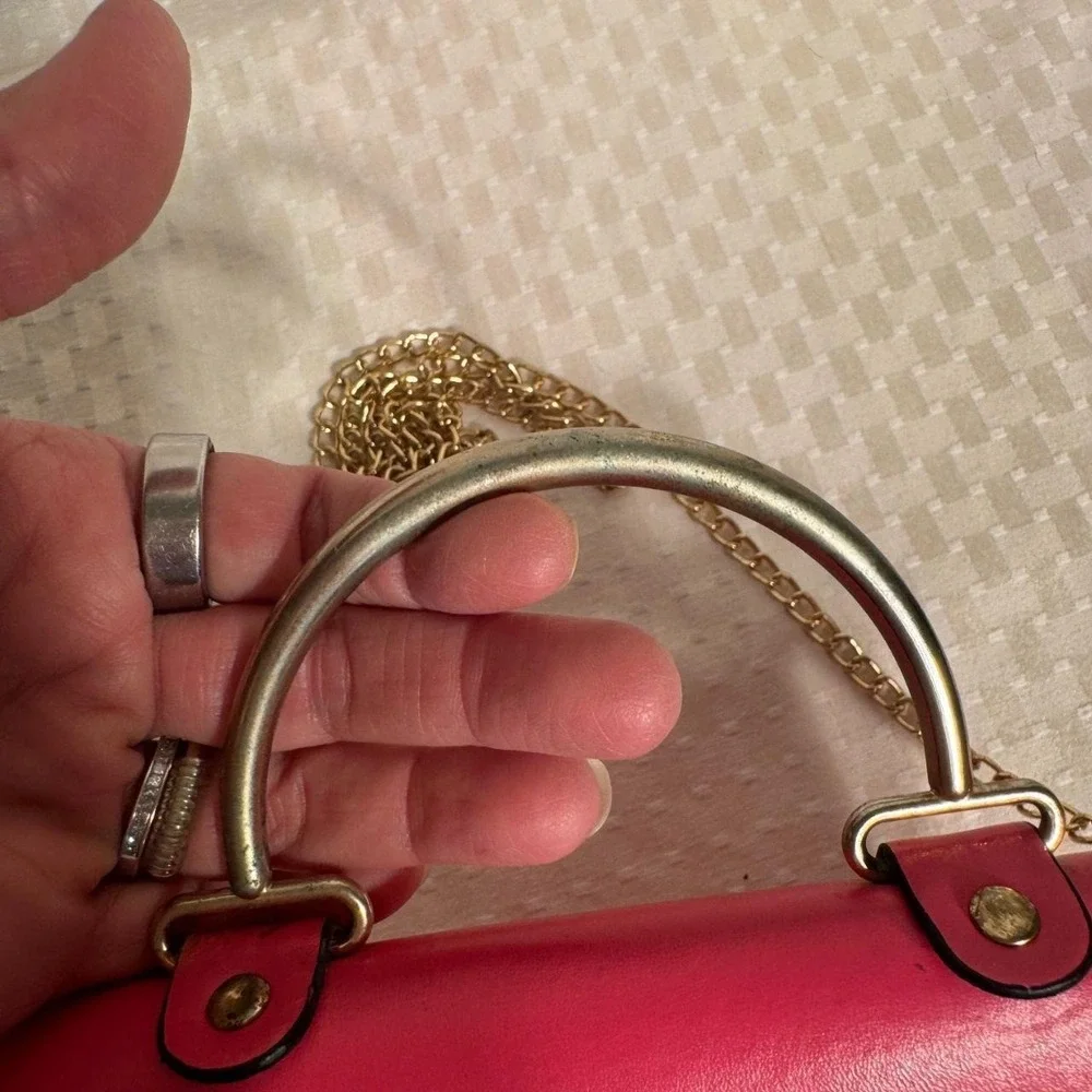 Cute Hot Pink and Gold Toned Crossbody Faux Leather Purse